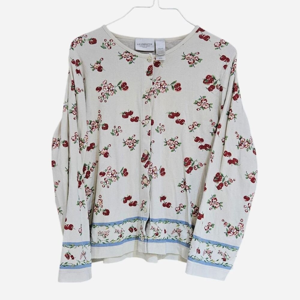 90s cottagecore twee cherry floral cardigan